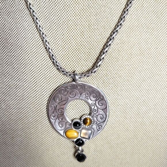Brighton Eye Of The Tiger Retired Semiprecious Stone Pendant Necklace Rare - Picture 2 of 9